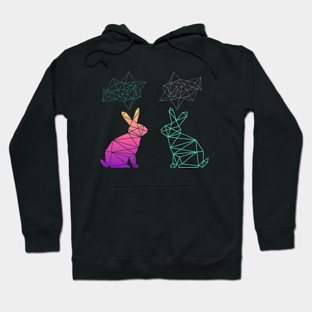 Geometric Bunny Colorful Abstract Retro Design Hoodie by hippohost